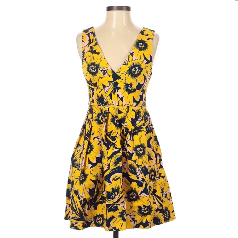 J.Crew Factory Women's Sleeveless Floral Pique Dress Saffron Navy